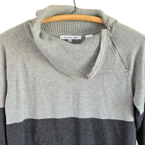 Eight Eight Eight Striped Zipper Cowl Neck Sweater Small Tunic Length Pockets - Picture 6 of 9
